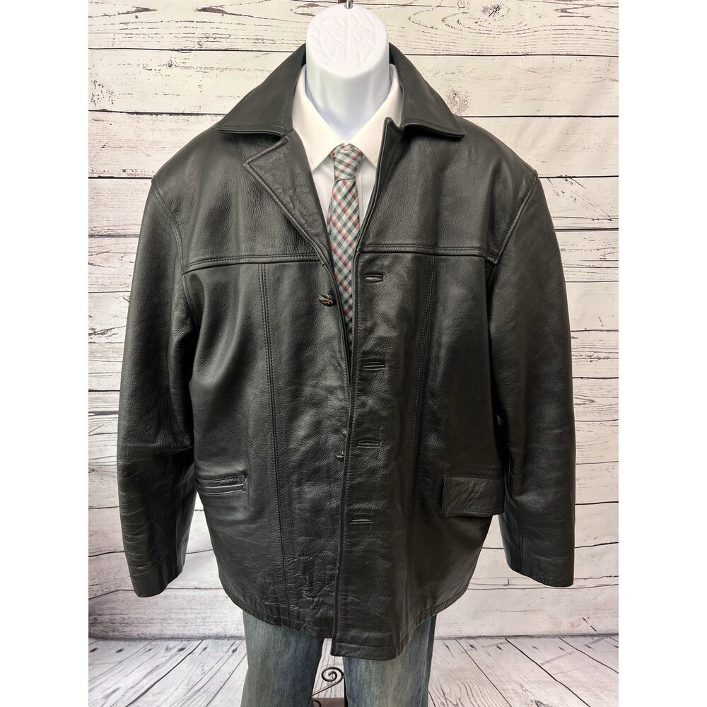 Vintage Oakwood Leather Jacket Mens Large Thinsulate Coat Quilted Heavy Black